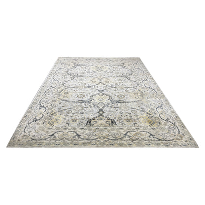 Crown Ivory, Blue, Grey and Multy Blended Silk Traditional Persian Handknotted 9.11x14.8Ft 304x448Cms Area Rug