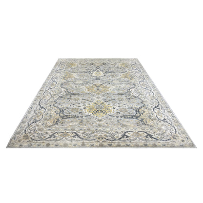 Crown Ivory, Blue, Grey and Multy Blended Silk Traditional Persian Handknotted 9.11x14.8Ft 304x448Cms Area Rug