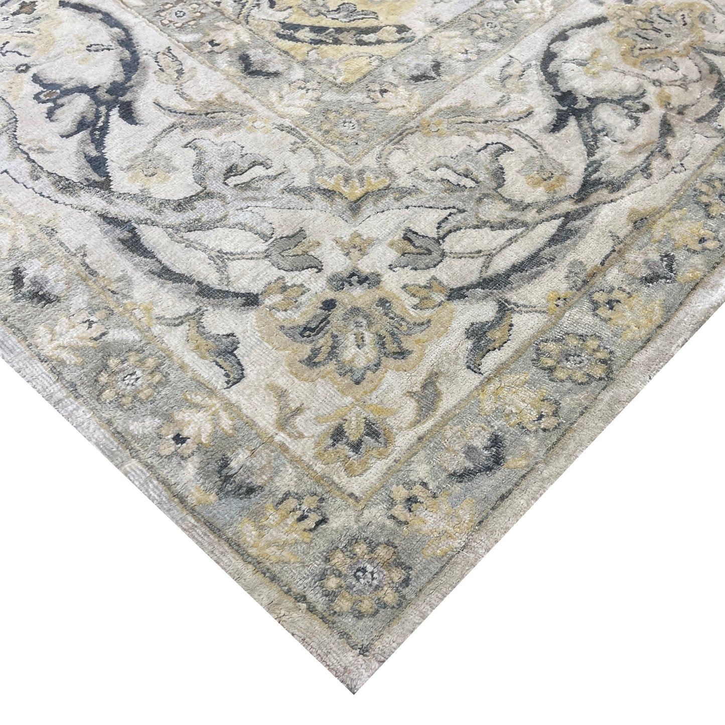 Crown Ivory, Blue, Grey and Multy Blended Silk Traditional Persian Handknotted 9.11x14.8Ft 304x448Cms Area Rug