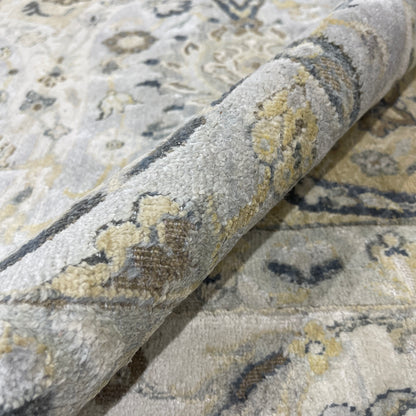Crown Ivory, Blue, Grey and Multy Blended Silk Traditional Persian Handknotted 9.11x14.8Ft 304x448Cms Area Rug