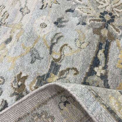 Crown Ivory, Blue, Grey and Multy Blended Silk Traditional Persian Handknotted 9.11x14.8Ft 304x448Cms Area Rug