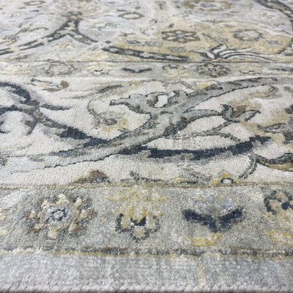 Crown Ivory, Blue, Grey and Multy Blended Silk Traditional Persian Handknotted 9.11x14.8Ft 304x448Cms Area Rug