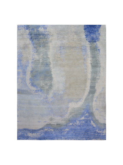 Grey Blue, Blended Silk Wool Oxidized Modern Abstract Handknotted 7.10x10.1ft 239x307Cms Area Rug