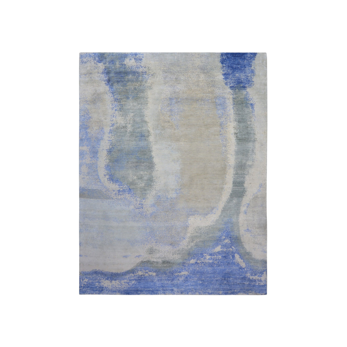 Grey Blue, Blended Silk Wool Oxidized Modern Abstract Handknotted 7.10x10.1ft 239x307Cms Area Rug