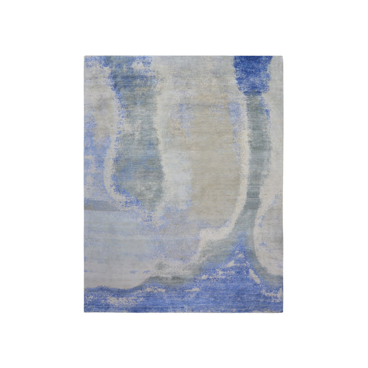 Grey Blue, Blended Silk Wool Oxidized Modern Abstract Handknotted 7.10x10.1ft 239x307Cms Area Rug