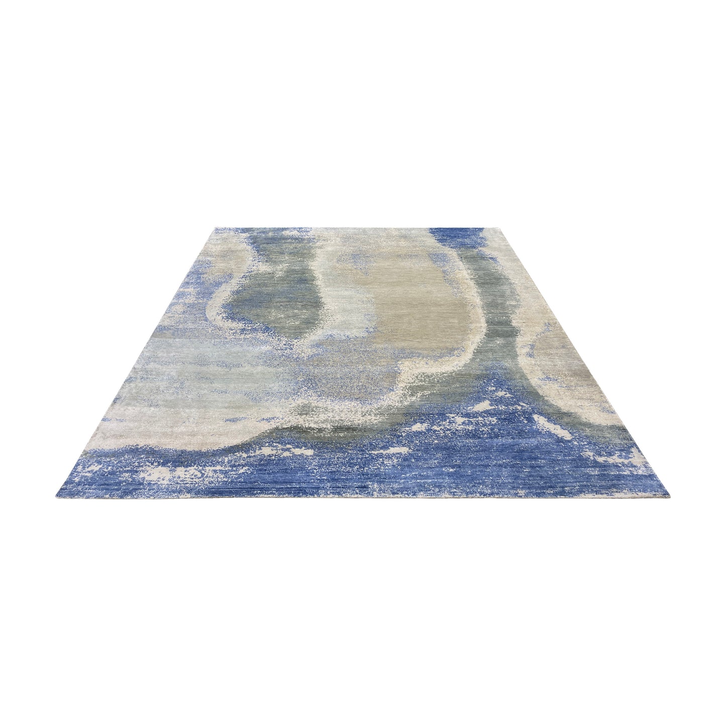 Grey Blue, Blended Silk Wool Oxidized Modern Abstract Handknotted 7.10x10.1ft 239x307Cms Area Rug