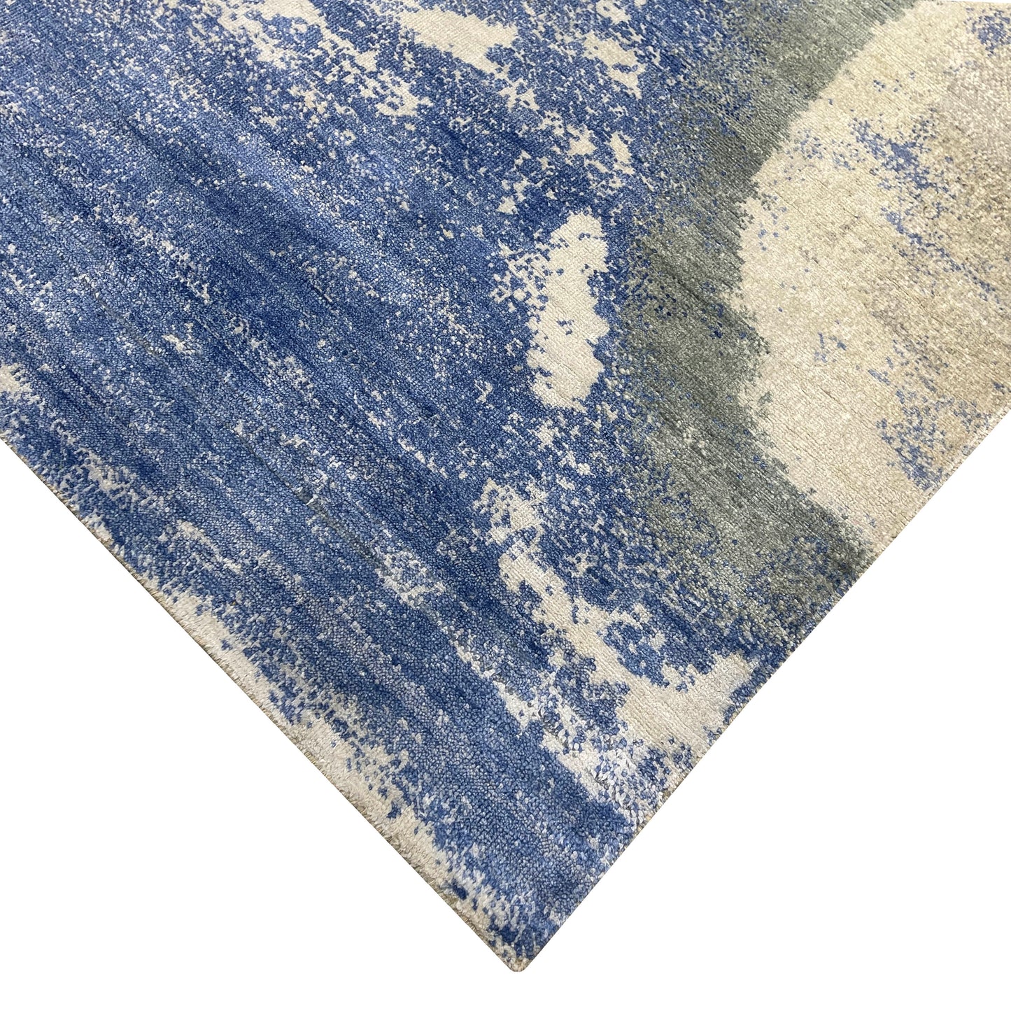 Grey Blue, Blended Silk Wool Oxidized Modern Abstract Handknotted 7.10x10.1ft 239x307Cms Area Rug