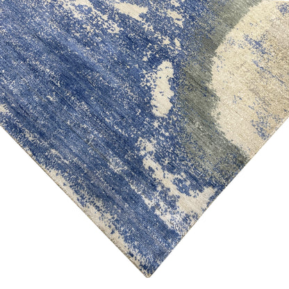 Grey Blue, Blended Silk Wool Oxidized Modern Abstract Handknotted 7.10x10.1ft 239x307Cms Area Rug