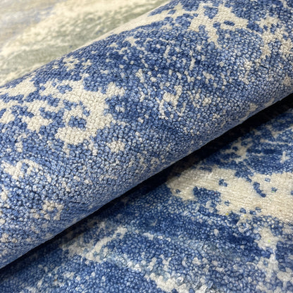 Grey Blue, Blended Silk Wool Oxidized Modern Abstract Handknotted 7.10x10.1ft 239x307Cms Area Rug