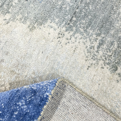 Grey Blue, Blended Silk Wool Oxidized Modern Abstract Handknotted 7.10x10.1ft 239x307Cms Area Rug
