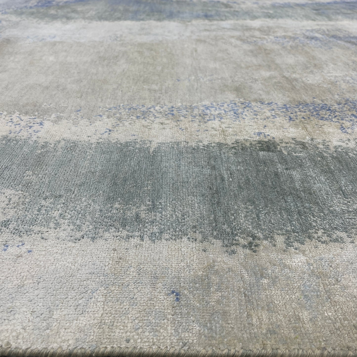 Grey Blue, Blended Silk Wool Oxidized Modern Abstract Handknotted 7.10x10.1ft 239x307Cms Area Rug