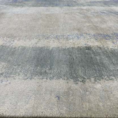 Grey Blue, Blended Silk Wool Oxidized Modern Abstract Handknotted 7.10x10.1ft 239x307Cms Area Rug