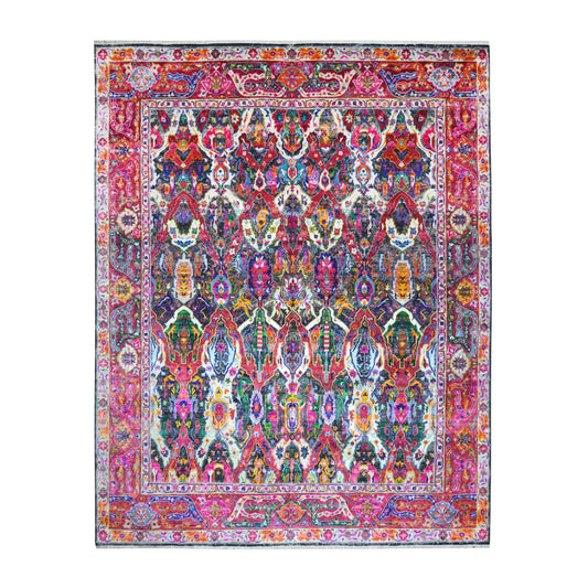 Black and Pink, Pure Silk + Sari Silk Traditional Persian Handknotted 12.0x15.3ft 365x466Cms Area Rug