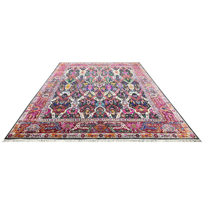 Black and Pink, Pure Silk + Sari Silk Traditional Persian Handknotted 12.0x15.3ft 365x466Cms Area Rug