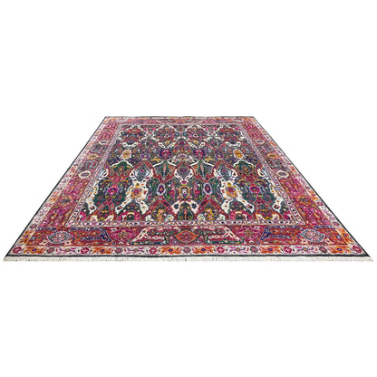 Black and Pink, Pure Silk + Sari Silk Traditional Persian Handknotted 12.0x15.3ft 365x466Cms Area Rug