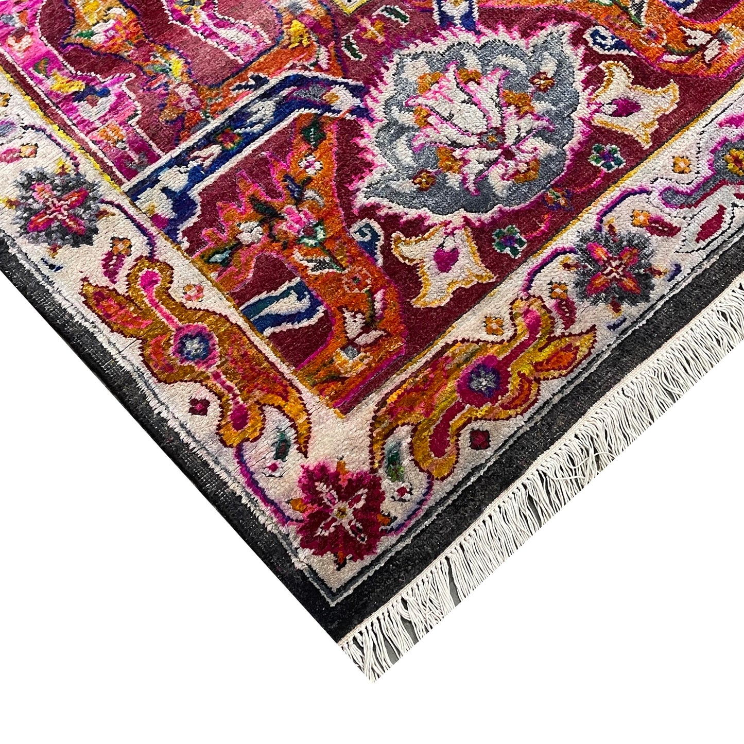 Black and Pink, Pure Silk + Sari Silk Traditional Persian Handknotted 12.0x15.3ft 365x466Cms Area Rug
