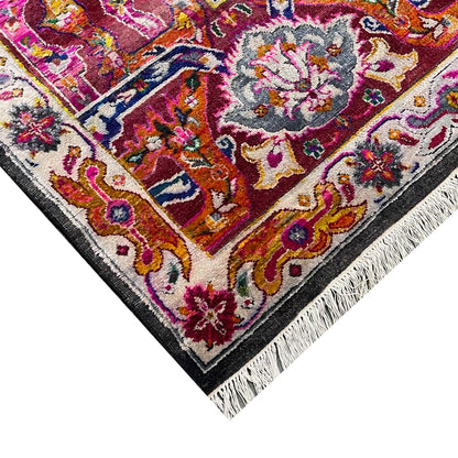 Black and Pink, Pure Silk + Sari Silk Traditional Persian Handknotted 12.0x15.3ft 365x466Cms Area Rug