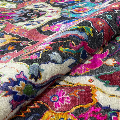 Black and Pink, Pure Silk + Sari Silk Traditional Persian Handknotted 12.0x15.3ft 365x466Cms Area Rug