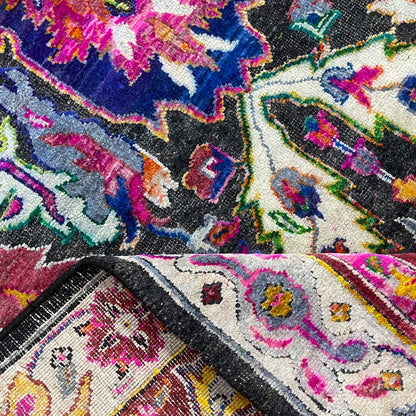 Black and Pink, Pure Silk + Sari Silk Traditional Persian Handknotted 12.0x15.3ft 365x466Cms Area Rug