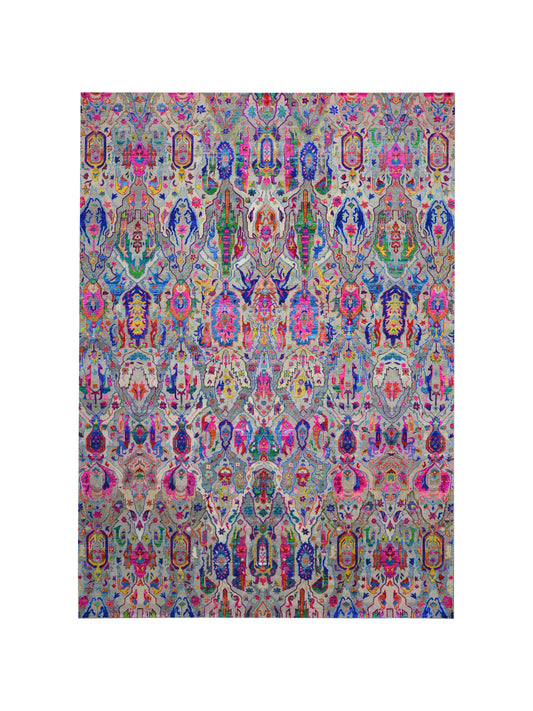 Multy Grey Sari Silk Wool Oxidised Bidzar Transitional Handknotted 9.8x13.10ft 295x420cms Area Rug