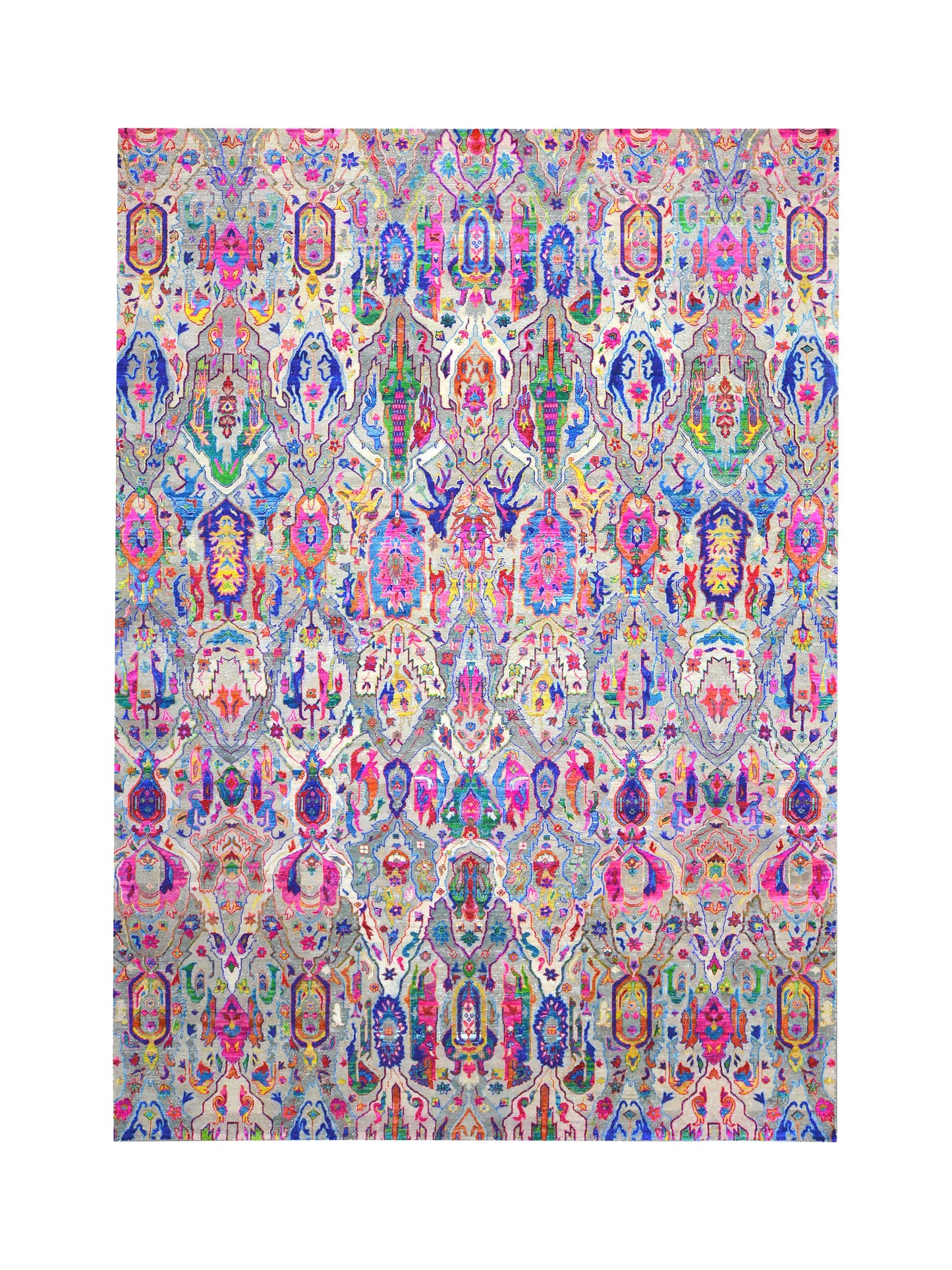 Multy Grey Sari Silk Wool Oxidized Bidzar Transitional Handknotted 9.8x13.10ft 295x420cms Area Rug