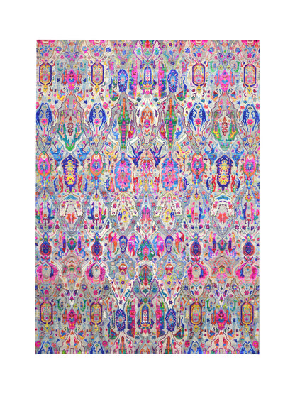 Multy Grey Sari Silk Wool Oxidized Bidzar Transitional Handknotted 9.8x13.10ft 295x420cms Area Rug