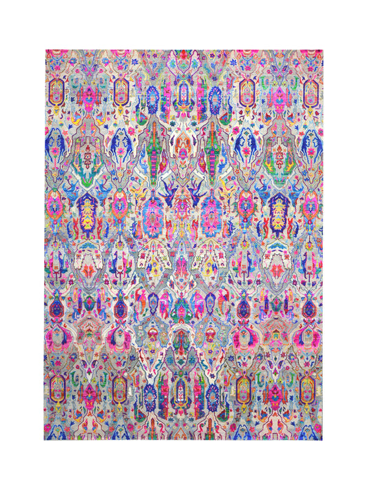 Multy Grey Sari Silk Wool Oxidized Bidzar Transitional Handknotted 9.8x13.10ft 295x420cms Area Rug