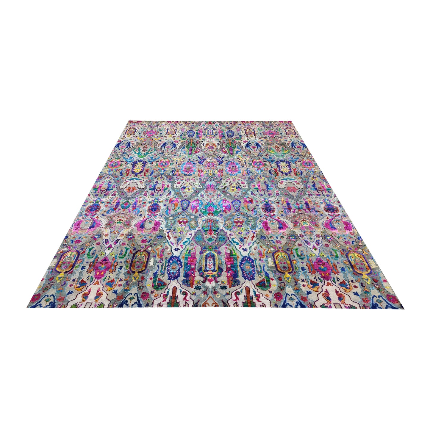 Multy Grey Sari Silk Wool Oxidized Bidzar Transitional Handknotted 9.8x13.10ft 295x420cms Area Rug