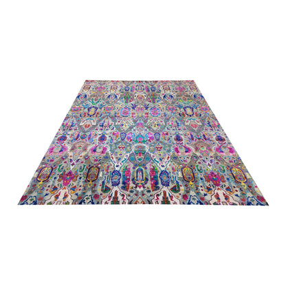 Multy Grey Sari Silk Wool Oxidized Bidzar Transitional Handknotted 9.8x13.10ft 295x420cms Area Rug