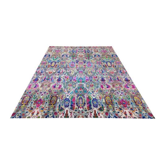 Multy Grey Sari Silk Wool Oxidized Bidzar Transitional Handknotted 9.8x13.10ft 295x420cms Area Rug