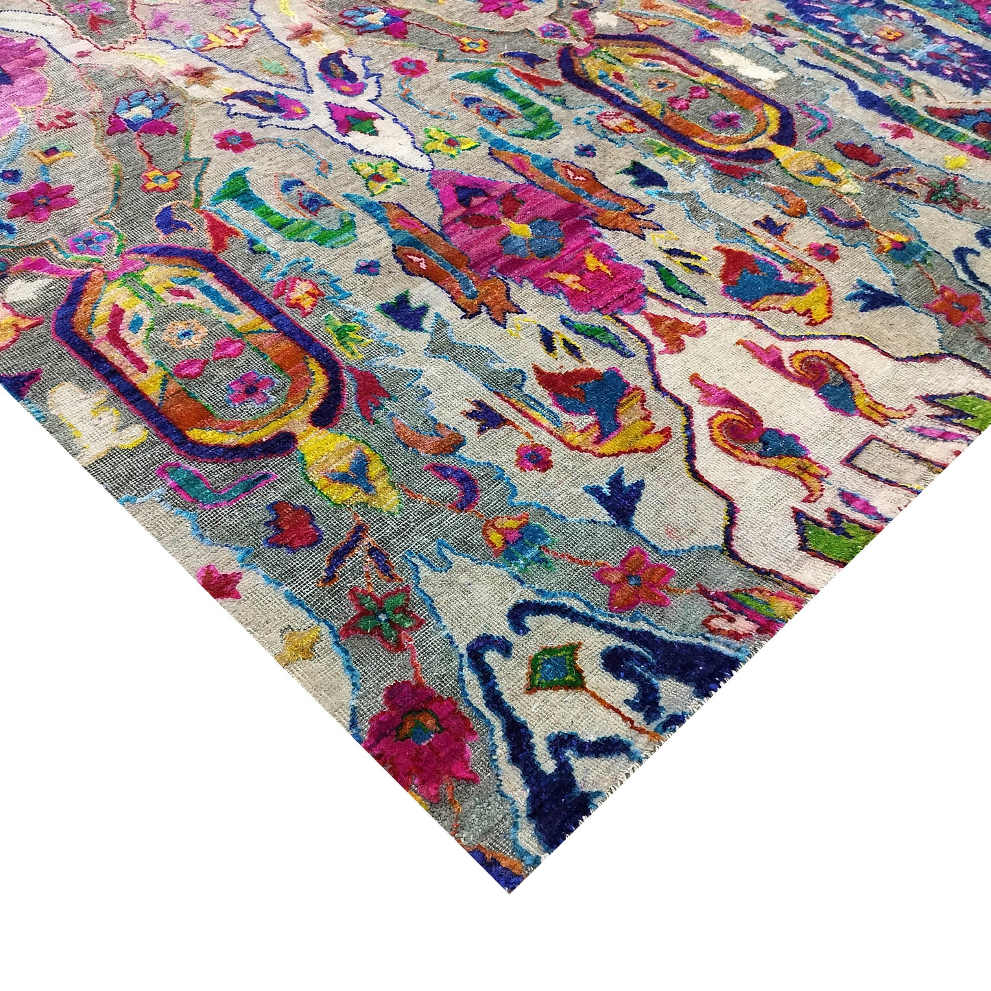 Multy Grey Sari Silk Wool Oxidized Bidzar Transitional Handknotted 9.8x13.10ft 295x420cms Area Rug