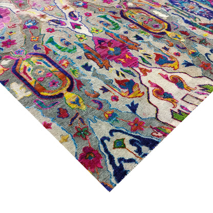 Multy Grey Sari Silk Wool Oxidized Bidzar Transitional Handknotted 9.8x13.10ft 295x420cms Area Rug