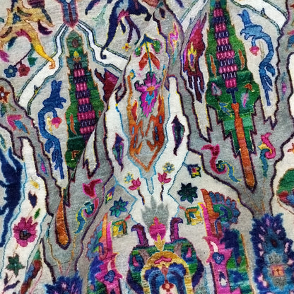 Multy Grey Sari Silk Wool Oxidized Bidzar Transitional Handknotted 9.8x13.10ft 295x420cms Area Rug