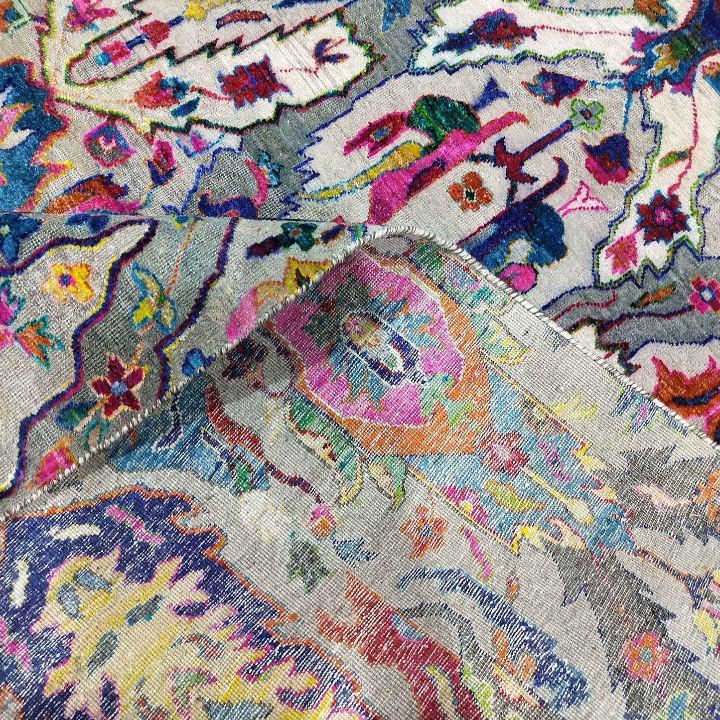 Multy Grey Sari Silk Wool Oxidized Bidzar Transitional Handknotted 9.8x13.10ft 295x420cms Area Rug