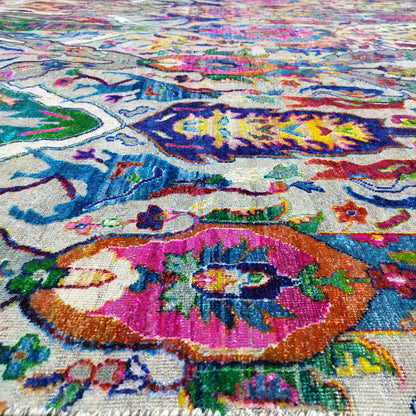 Multy Grey Sari Silk Wool Oxidized Bidzar Transitional Handknotted 9.8x13.10ft 295x420cms Area Rug