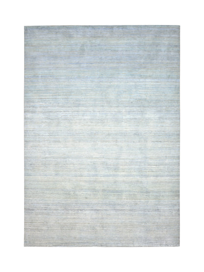 Grey and Blue, Silk Wool Oxidized Modern Solid Handknotted 9.11x14.2ft 301x430Cms Area Rug