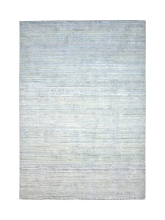 Grey and Blue, Silk Wool Oxidized Modern Solid Handknotted 9.11x14.2ft 301x430Cms Area Rug