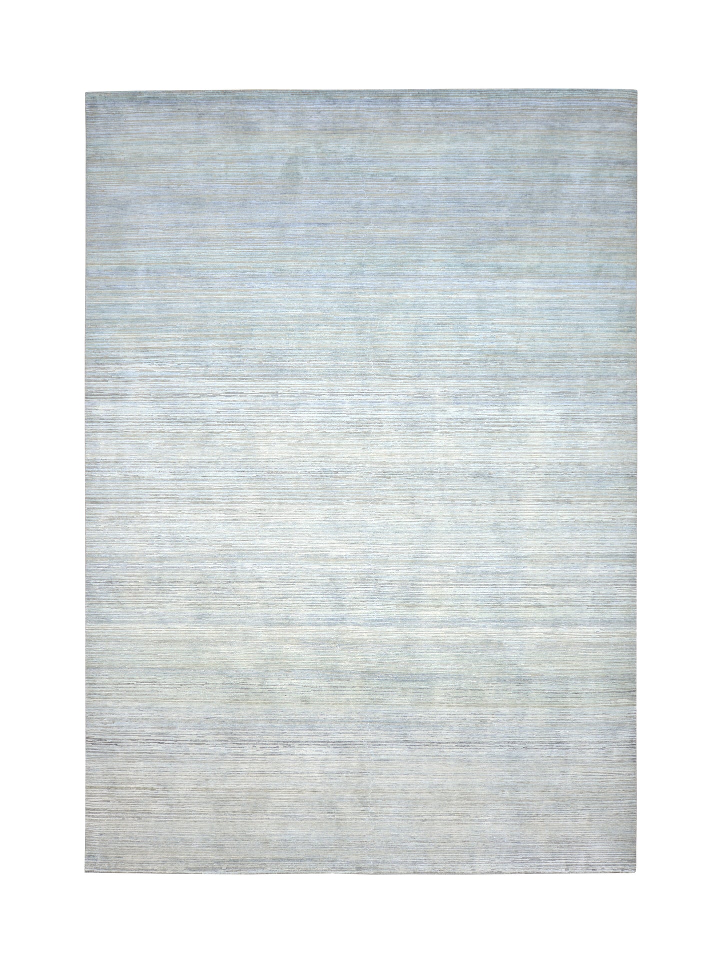 Grey and Blue Silk and Wool Modern Textured Handknotted Area Rug