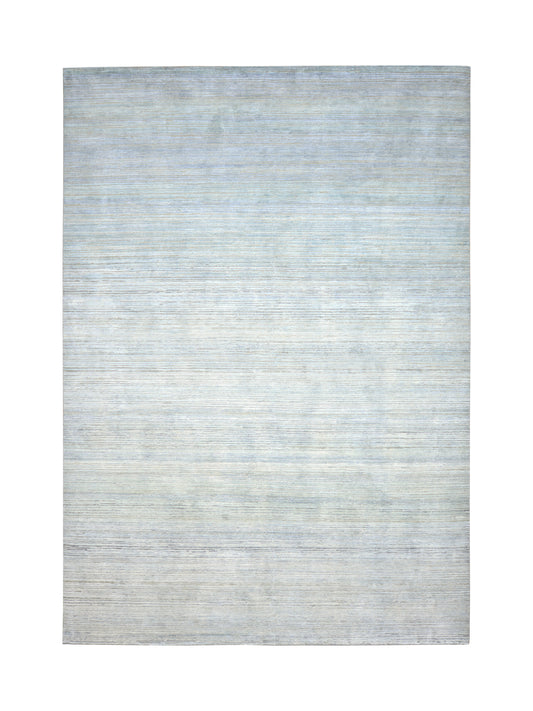 Grey and Blue Silk and Wool Modern Textured Handknotted Area Rug