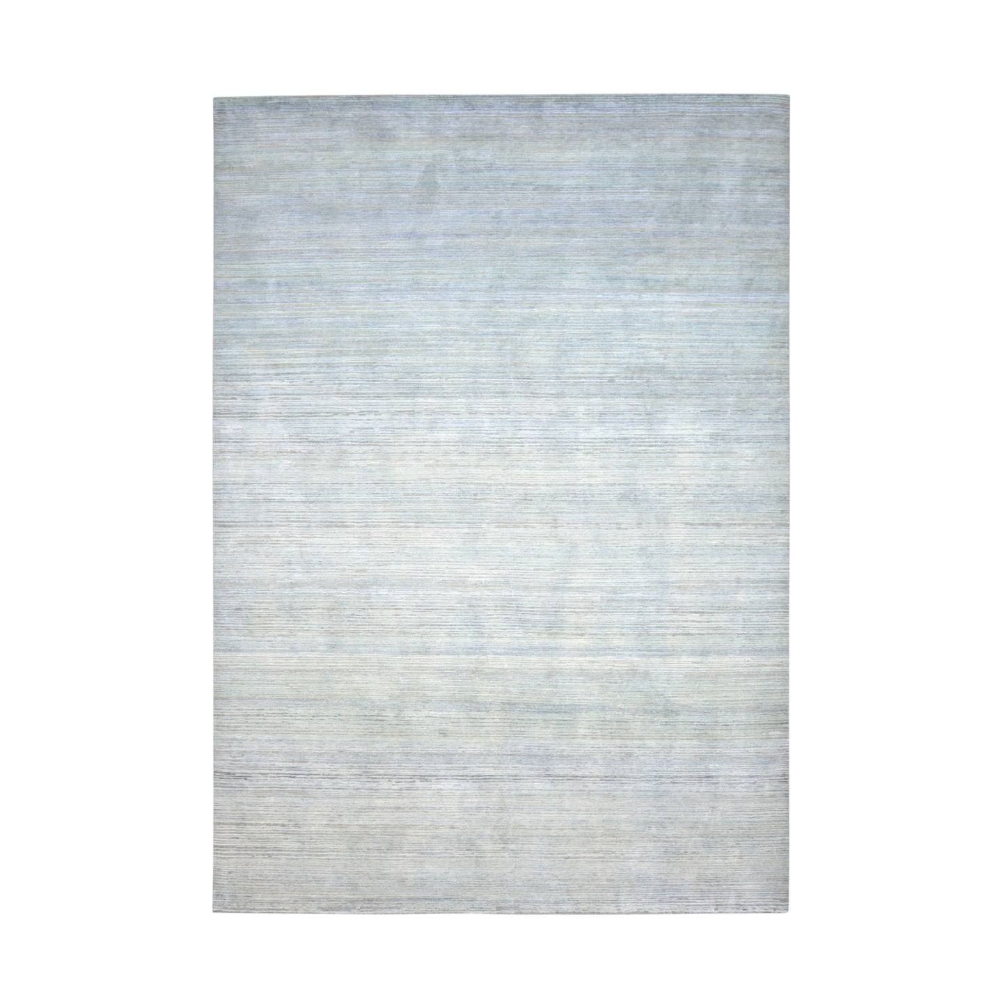 Grey and Blue, Silk Wool Oxidized Modern Solid Handknotted 9.11x14.2ft 301x430Cms Area Rug