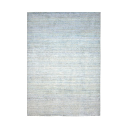 Grey and Blue, Silk Wool Oxidized Modern Solid Handknotted 9.11x14.2ft 301x430Cms Area Rug