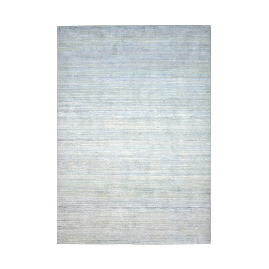 Grey and Blue, Silk Wool Oxidized Modern Solid Handknotted 9.11x14.2ft 301x430Cms Area Rug