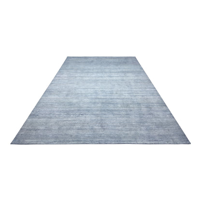 Grey and Blue, Silk Wool Oxidized Modern Solid Handknotted 9.11x14.2ft 301x430Cms Area Rug
