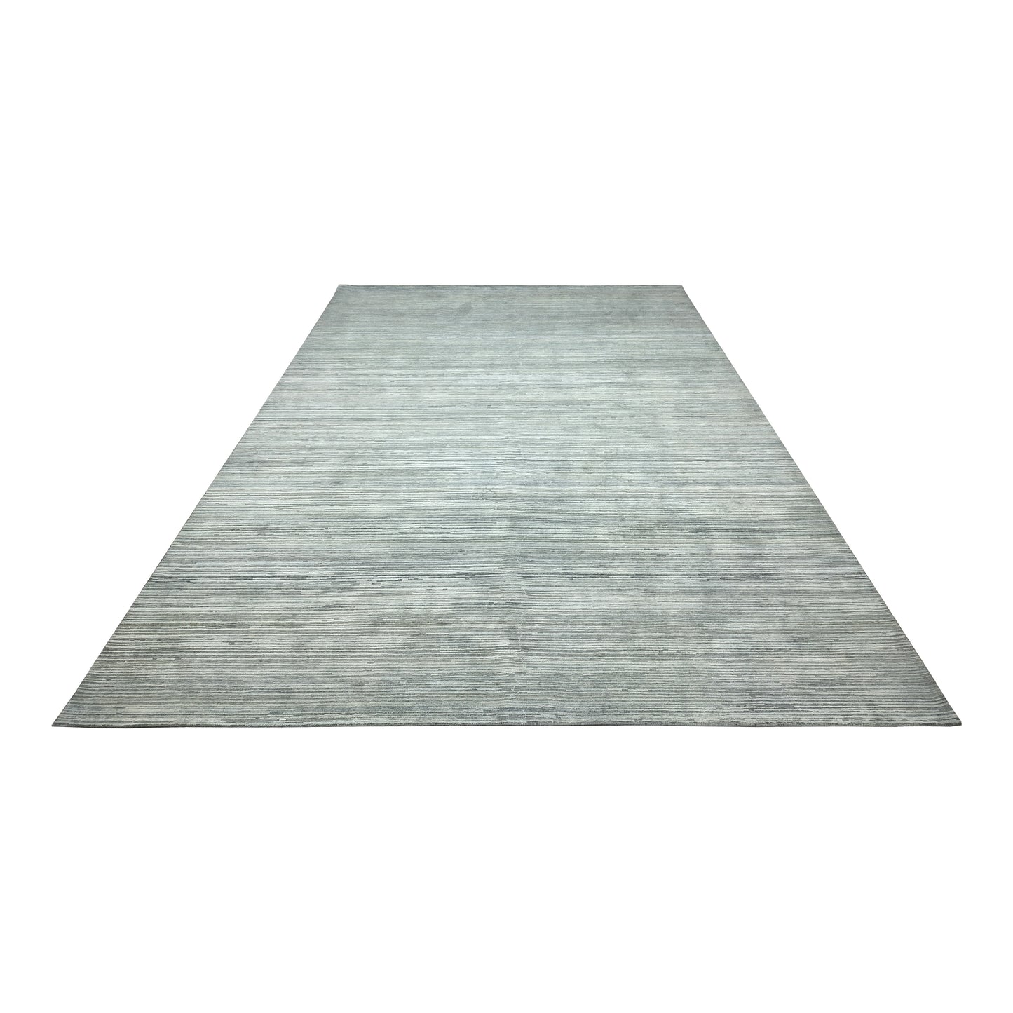 Grey and Blue Silk and Wool Modern Textured Handknotted Area Rug