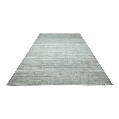 Grey and Blue Silk and Wool Modern Textured Handknotted Area Rug