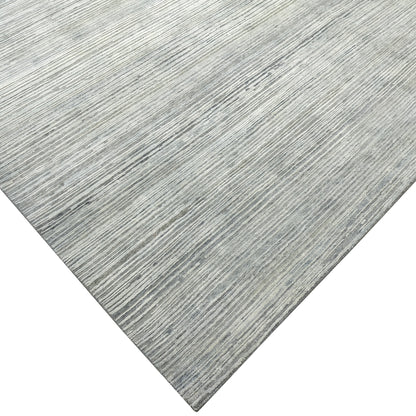 Grey and Blue Silk and Wool Modern Textured Handknotted Area Rug