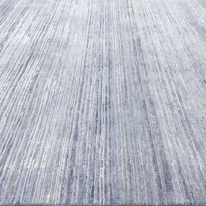 Grey and Blue, Silk Wool Oxidized Modern Solid Handknotted 9.11x14.2ft 301x430Cms Area Rug