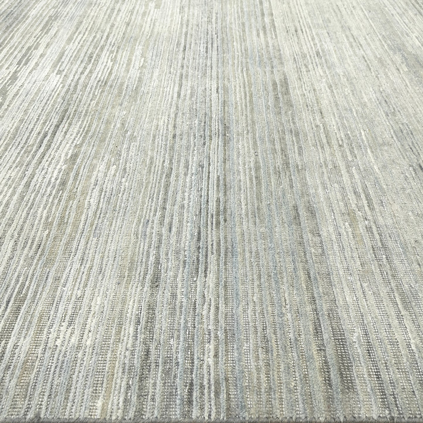 Grey and Blue Silk and Wool Modern Textured Handknotted Area Rug