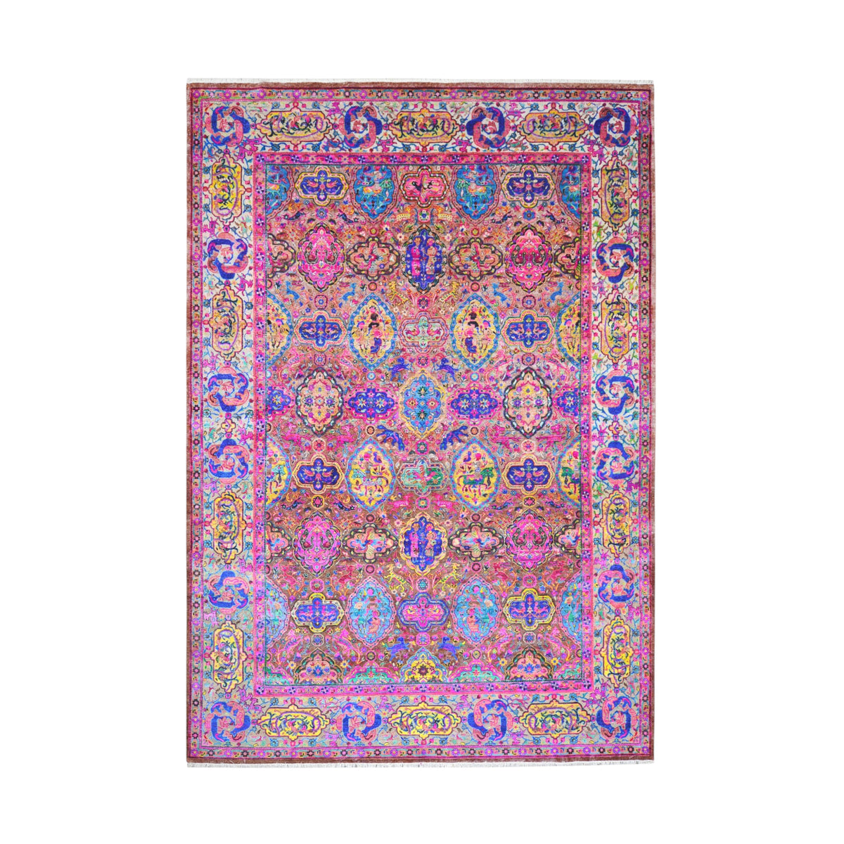 One of a Kind Red, Ivory and Multy Sari Silk and Wool Oxidized Traditional Persin Handknotted 9.7X14.0Ft 292x427Cms Area Rug