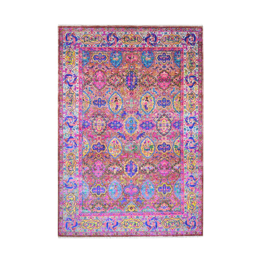 One of a Kind Red, Ivory and Multy Sari Silk and Wool Oxidized Traditional Persin Handknotted 9.7X14.0Ft 292x427Cms Area Rug